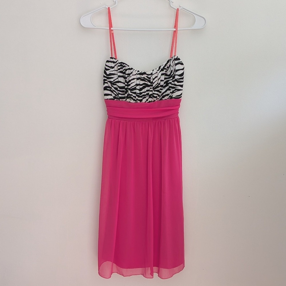Vintage Y2K Ruby Rox Hot Pink Zebra Print Dress Women's Size M 2000s Pink Black